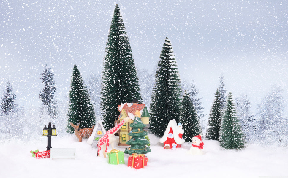 Green Bottle Brush Trees Christmas, 4 Pcs Mini Christmas Tree, Miniature Christmas Tree, Small Christmas Tree with Snowflakes, Christmas Decorations Indoor Home Decor