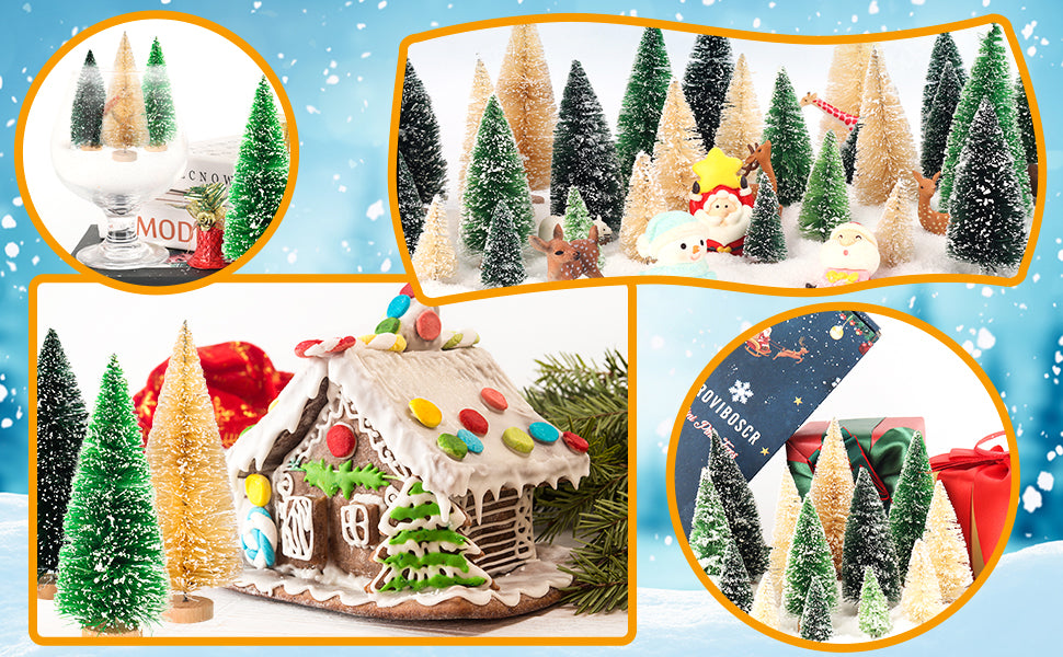 10 Green Sisal Bottle Brush Christmas Trees – Mini 3" – Village Doll House Decor