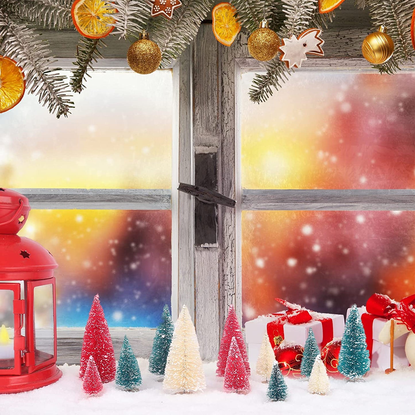 24 Pcs Bottle Brush Trees Christmas, Red Blue Yellow Miniature Christmas Tree, Mini Christmas Tree 1.8/2.6/3.4/3.9 Inch, Christmas Decorations Indoor